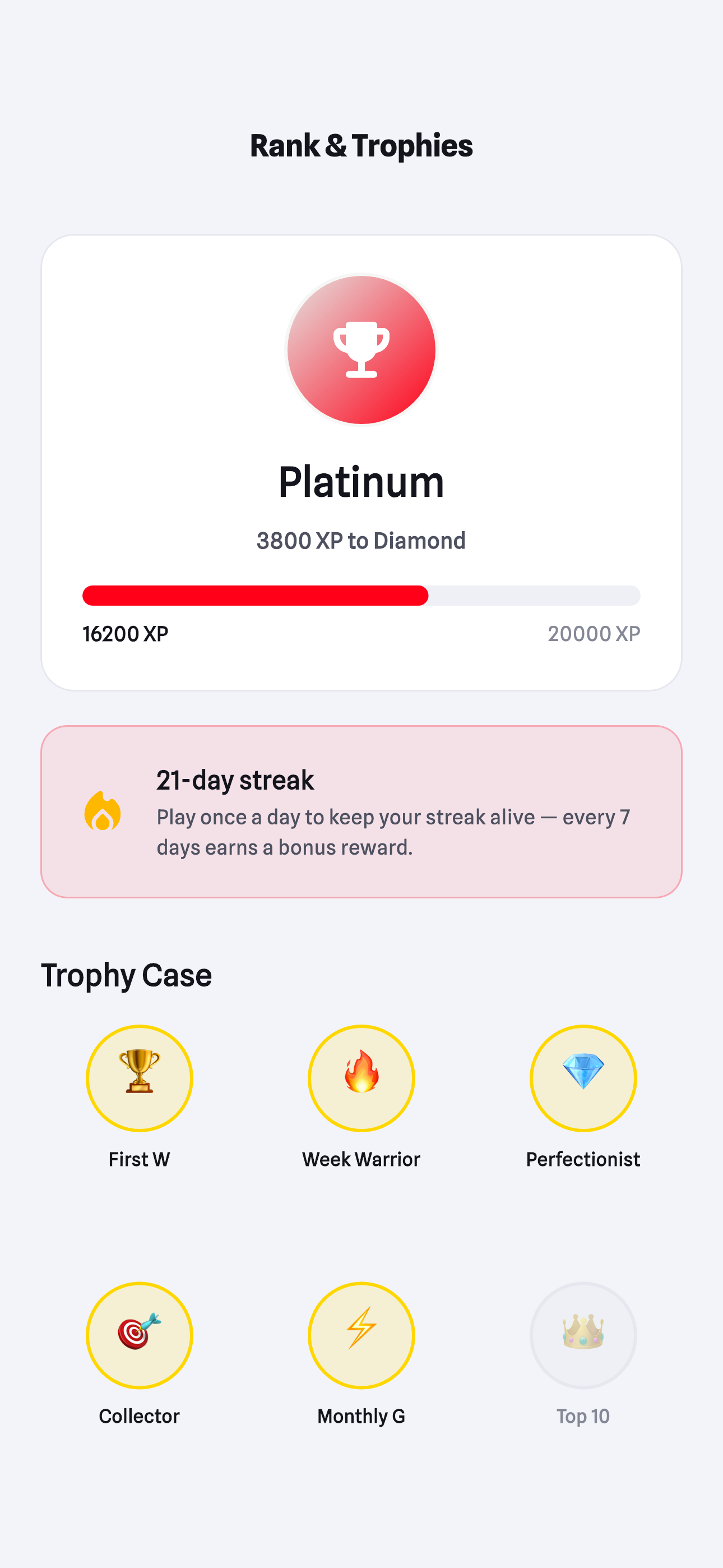 Rank progress and the trophy case